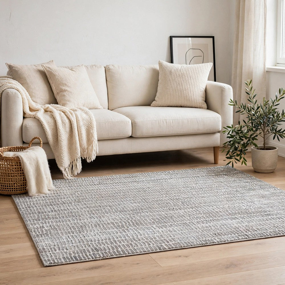 Feri Striped Large Area Rug, Gray and Ivory Polypropylene Polyester 8x10 - BM355566