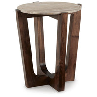 Dore Side End Table, Round Marble Top, Angled Legs, Beige, Brown 24 Inch - BM355568