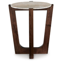 Dore Side End Table, Round Marble Top, Angled Legs, Beige, Brown 24 Inch - BM355568
