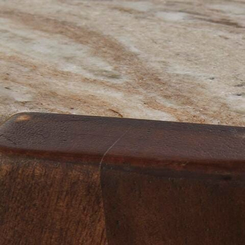 Dore Side End Table, Round Marble Top, Angled Legs, Beige, Brown 24 Inch - BM355568