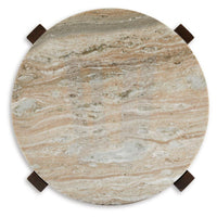 Dore Side End Table, Round Marble Top, Angled Legs, Beige, Brown 24 Inch - BM355568