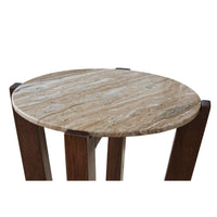 Dore Side End Table, Round Marble Top, Angled Legs, Beige, Brown 24 Inch - BM355568