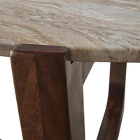 Dore Side End Table, Round Marble Top, Angled Legs, Beige, Brown 24 Inch - BM355568