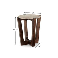 Dore Side End Table, Round Marble Top, Angled Legs, Beige, Brown 24 Inch - BM355568