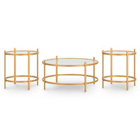 Pera 3pc Coffee Table and 2 End Table Set, Glass Top, Gold Steel Frame - BM355569