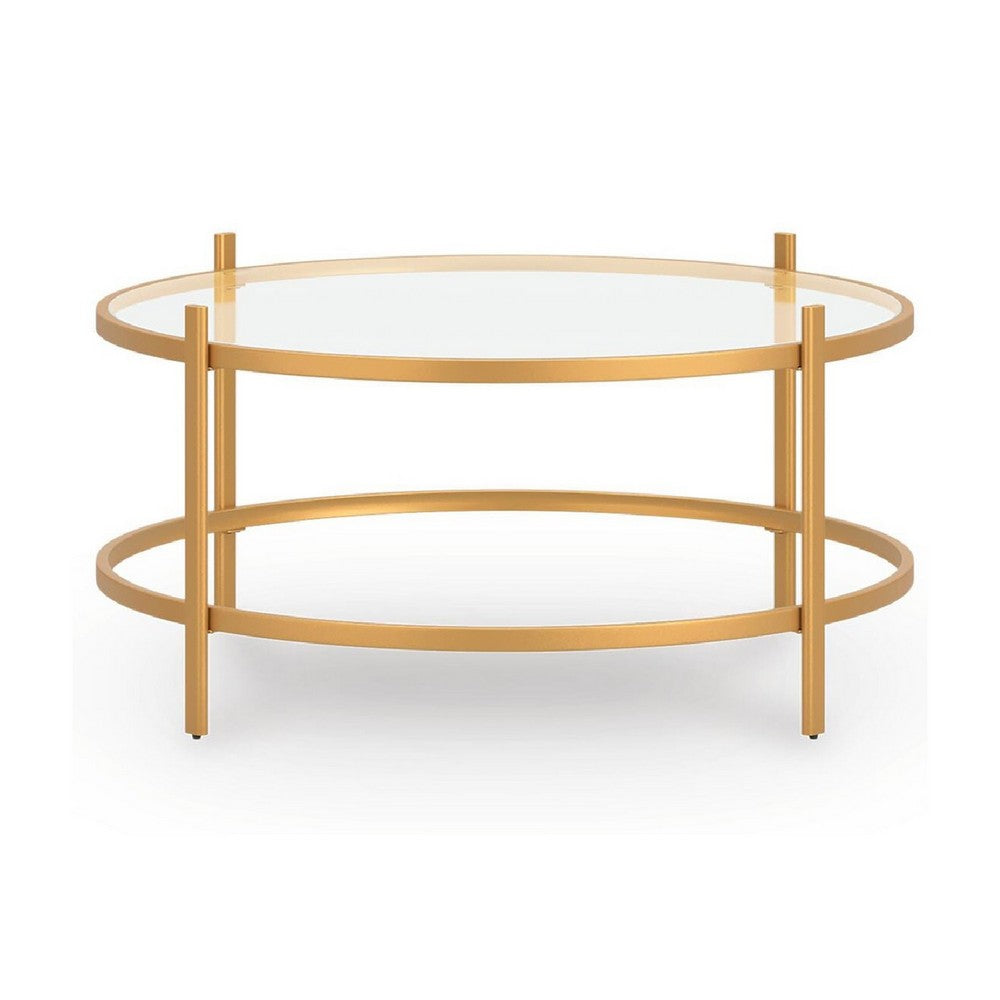 Pera 3pc Coffee Table and 2 End Table Set, Glass Top, Gold Steel Frame - BM355569