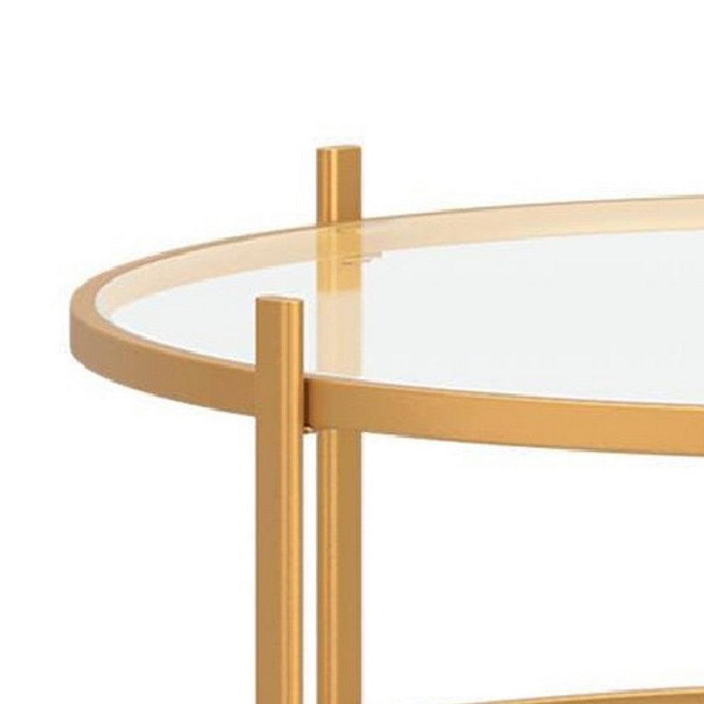 Pera 3pc Coffee Table and 2 End Table Set, Glass Top, Gold Steel Frame - BM355569