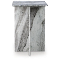 Kein Square Accent Table, Cross Paneled Base, White Gray Marble 20 Inch - BM355570
