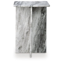 Kein Square Accent Table, Cross Paneled Base, White Gray Marble 20 Inch - BM355570