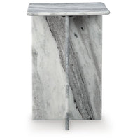 Kein Square Accent Table, Cross Paneled Base, White Gray Marble 20 Inch - BM355570