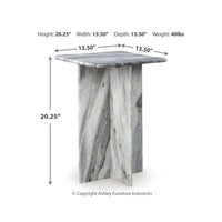 Kein Square Accent Table, Cross Paneled Base, White Gray Marble 20 Inch - BM355570