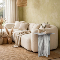 Kein Square Accent Table, Cross Paneled Base, White Gray Marble 20 Inch - BM355570