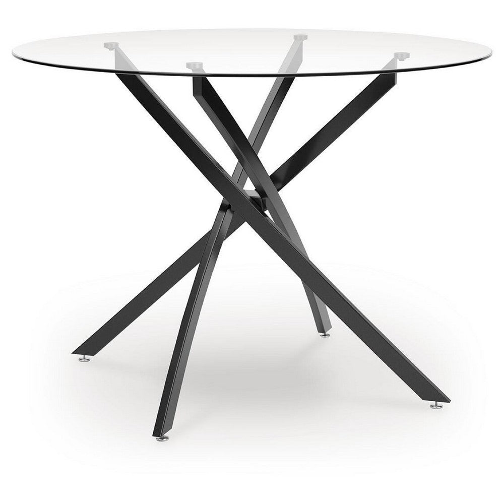 Pheri Dining Table, Round Glass Top, Intricate Legs, Dark Gray 42 Inch - BM355571