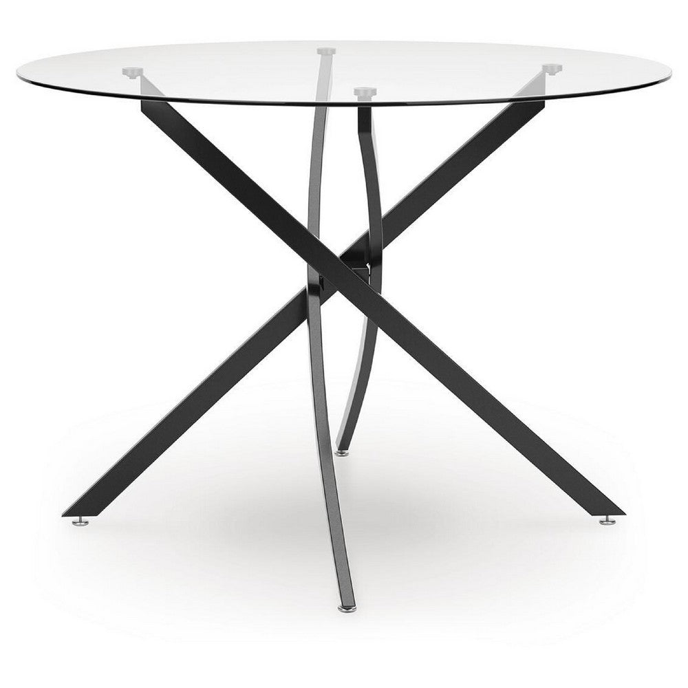 Pheri Dining Table, Round Glass Top, Intricate Legs, Dark Gray 42 Inch - BM355571