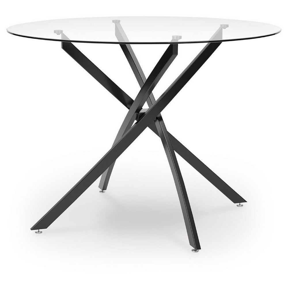 Pheri Dining Table, Round Glass Top, Intricate Legs, Dark Gray 42 Inch - BM355571