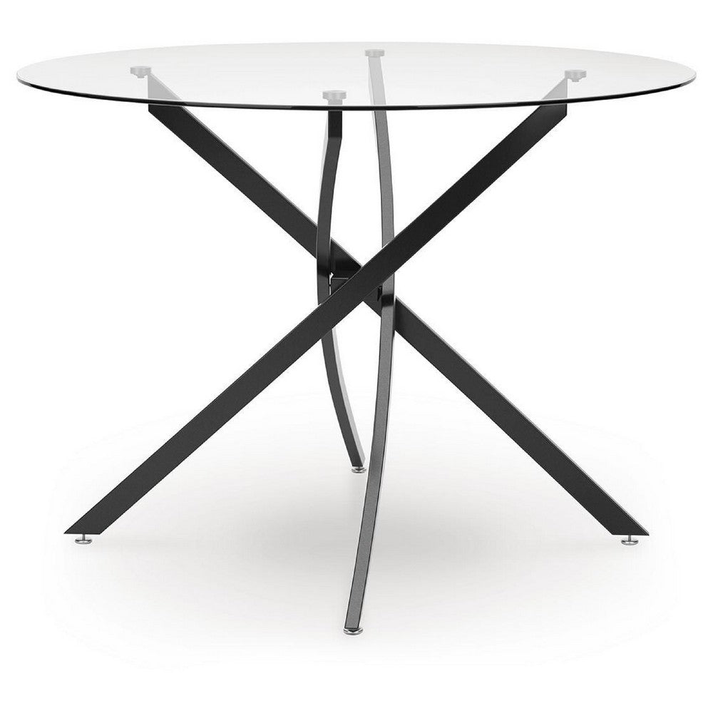 Pheri Dining Table, Round Glass Top, Intricate Legs, Dark Gray 42 Inch - BM355571