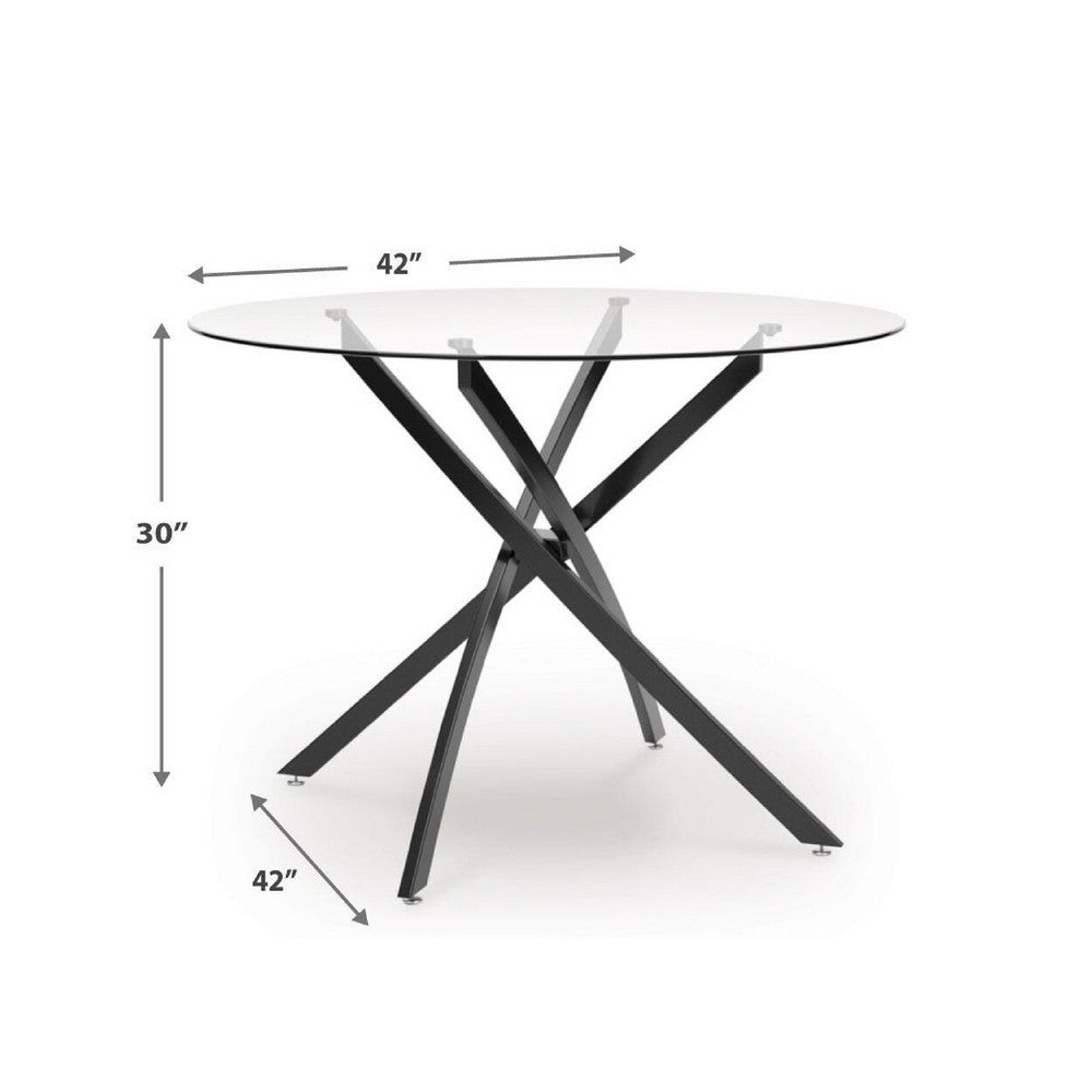 Pheri Dining Table, Round Glass Top, Intricate Legs, Dark Gray 42 Inch - BM355571