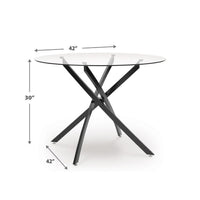 Pheri Dining Table, Round Glass Top, Intricate Legs, Dark Gray 42 Inch - BM355571