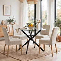 Pheri Dining Table, Round Glass Top, Intricate Legs, Dark Gray 42 Inch - BM355571