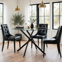 Pheri Dining Table, Round Glass Top, Intricate Legs, Dark Gray 42 Inch - BM355571