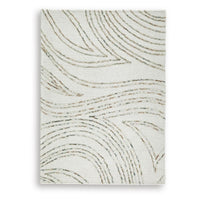 Delma 5x7 Medium Area Rug, Flowing Abstract Pattern, Green and Ivory Wool - BM355572
