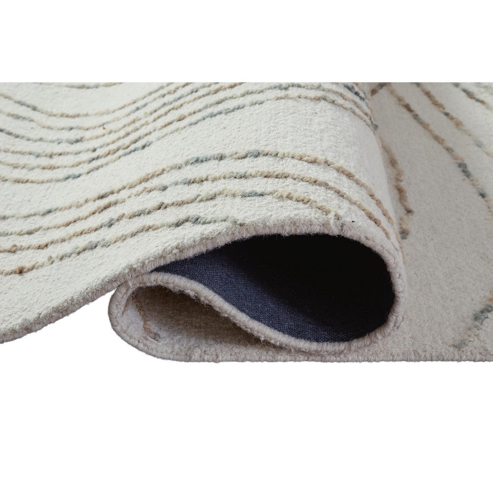 Delma 5x7 Medium Area Rug, Flowing Abstract Pattern, Green and Ivory Wool - BM355572