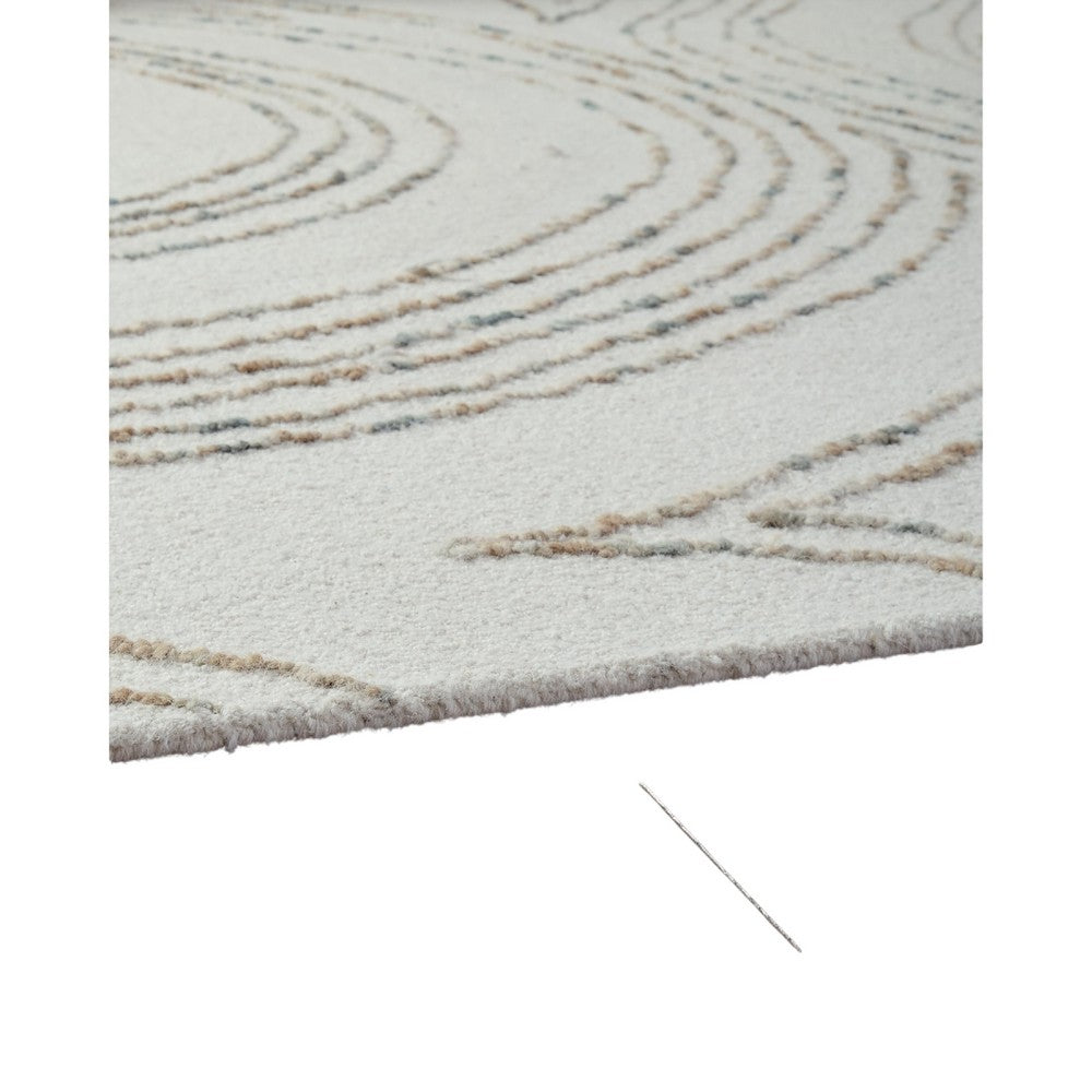 Delma 5x7 Medium Area Rug, Flowing Abstract Pattern, Green and Ivory Wool - BM355572