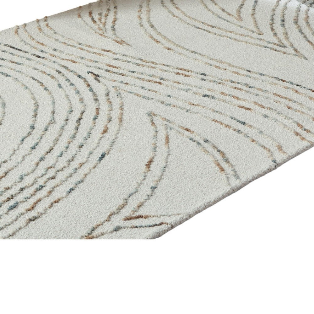 Delma 5x7 Medium Area Rug, Flowing Abstract Pattern, Green and Ivory Wool - BM355572