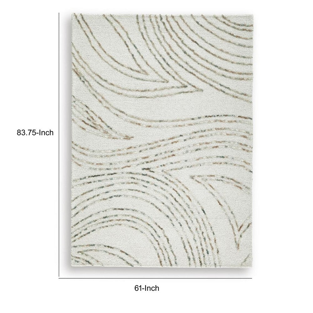 Delma 5x7 Medium Area Rug, Flowing Abstract Pattern, Green and Ivory Wool - BM355572