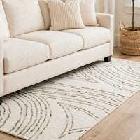 Delma 5x7 Medium Area Rug, Flowing Abstract Pattern, Green and Ivory Wool - BM355572