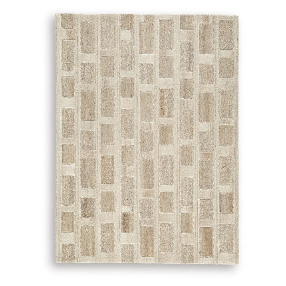 Lisa 5x7 Medium Area Rug, Stripe Pattern, White and Brown Wool Polyester - BM355573