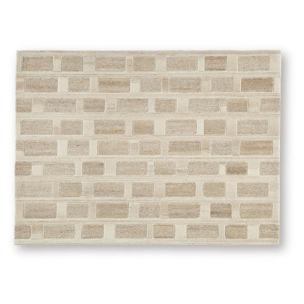 Lisa 5x7 Medium Area Rug, Stripe Pattern, White and Brown Wool Polyester - BM355573