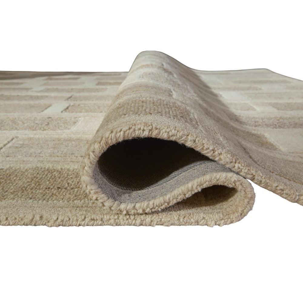 Lisa 5x7 Medium Area Rug, Stripe Pattern, White and Brown Wool Polyester - BM355573