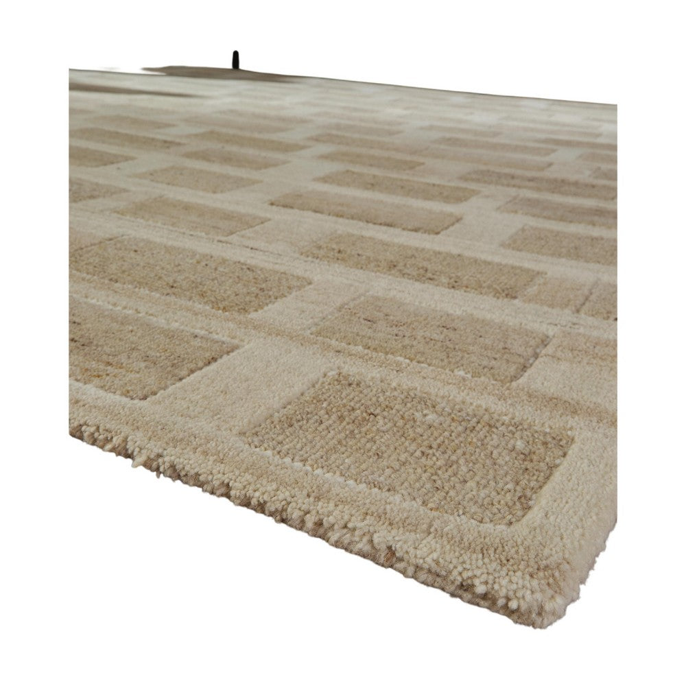 Lisa 5x7 Medium Area Rug, Stripe Pattern, White and Brown Wool Polyester - BM355573
