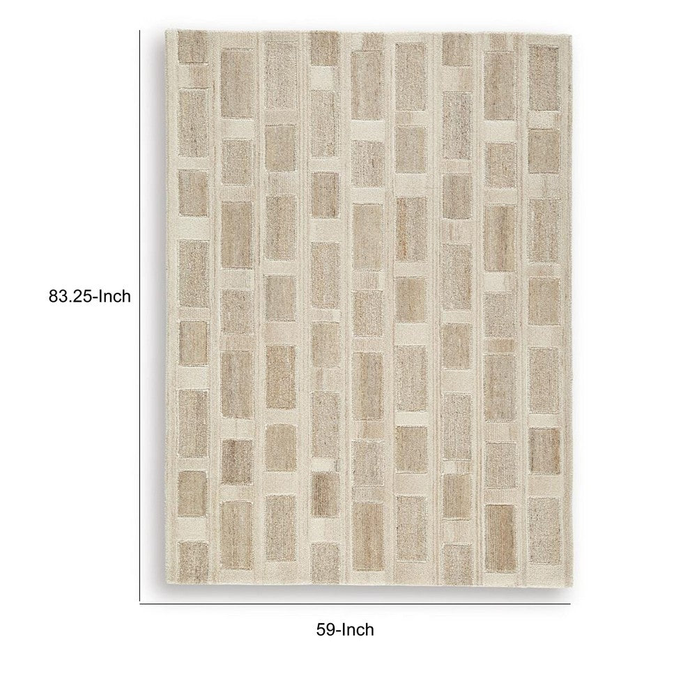 Lisa 5x7 Medium Area Rug, Stripe Pattern, White and Brown Wool Polyester - BM355573