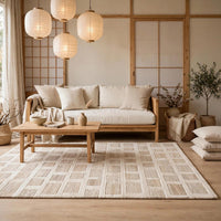 Lisa 5x7 Medium Area Rug, Stripe Pattern, White and Brown Wool Polyester - BM355573