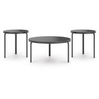 Dori 3pc Coffee Table and 2 End Table Set, Round Glass Top, Matte Black - BM355574