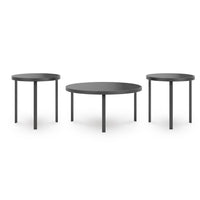 Dori 3pc Coffee Table and 2 End Table Set, Round Glass Top, Matte Black - BM355574