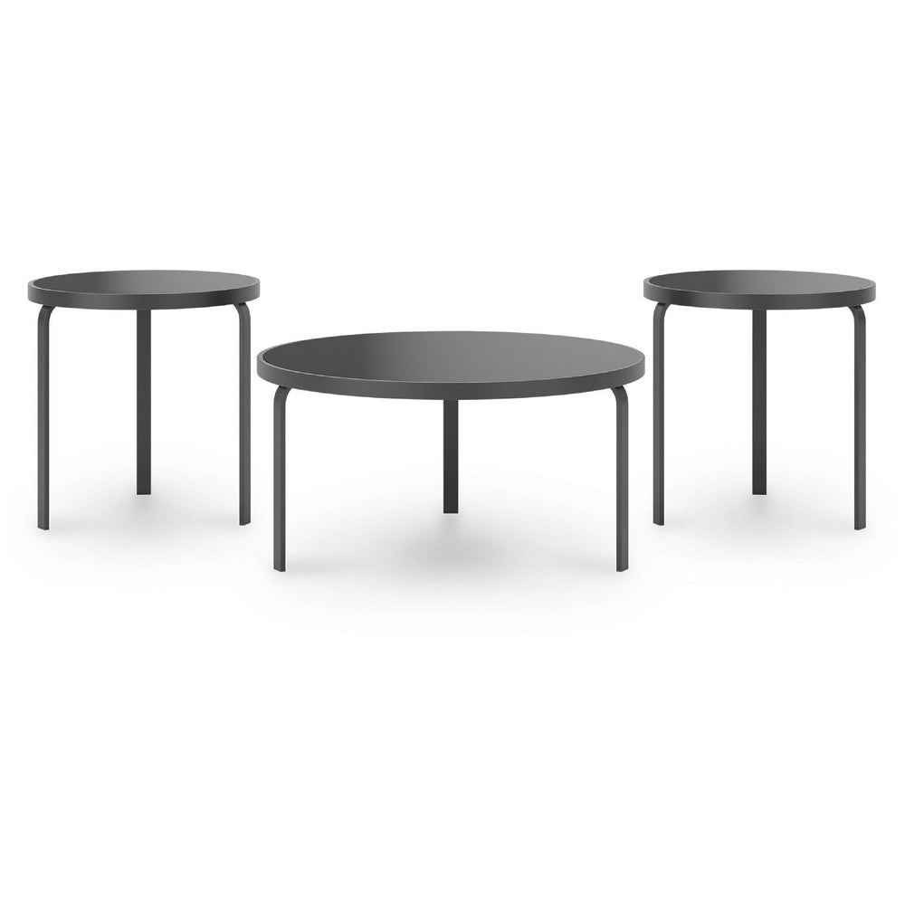 Dori 3pc Coffee Table and 2 End Table Set, Round Glass Top, Matte Black - BM355574