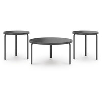 Dori 3pc Coffee Table and 2 End Table Set, Round Glass Top, Matte Black - BM355574