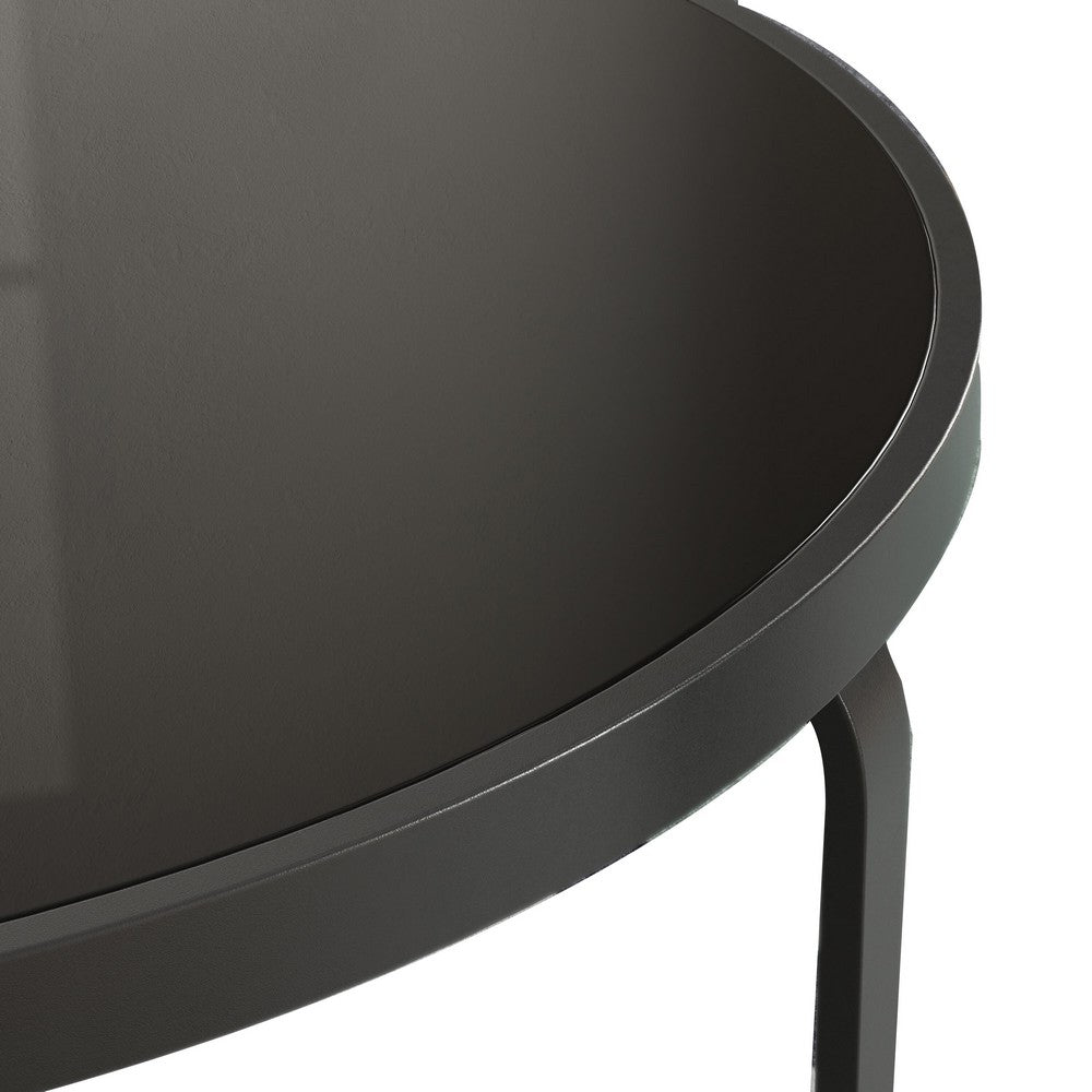 Dori 3pc Coffee Table and 2 End Table Set, Round Glass Top, Matte Black - BM355574