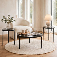 Dori 3pc Coffee Table and 2 End Table Set, Round Glass Top, Matte Black - BM355574