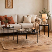 Dori 3pc Coffee Table and 2 End Table Set, Round Glass Top, Matte Black - BM355574