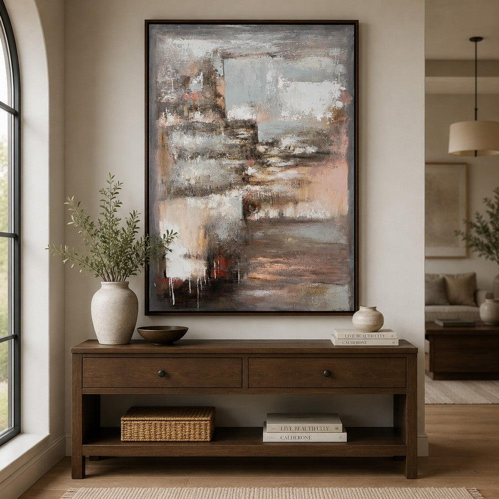 Fore Wall Art, Abstract Painting, Hand Painted Canvas, Tan and Blue 40x56 - BM355575