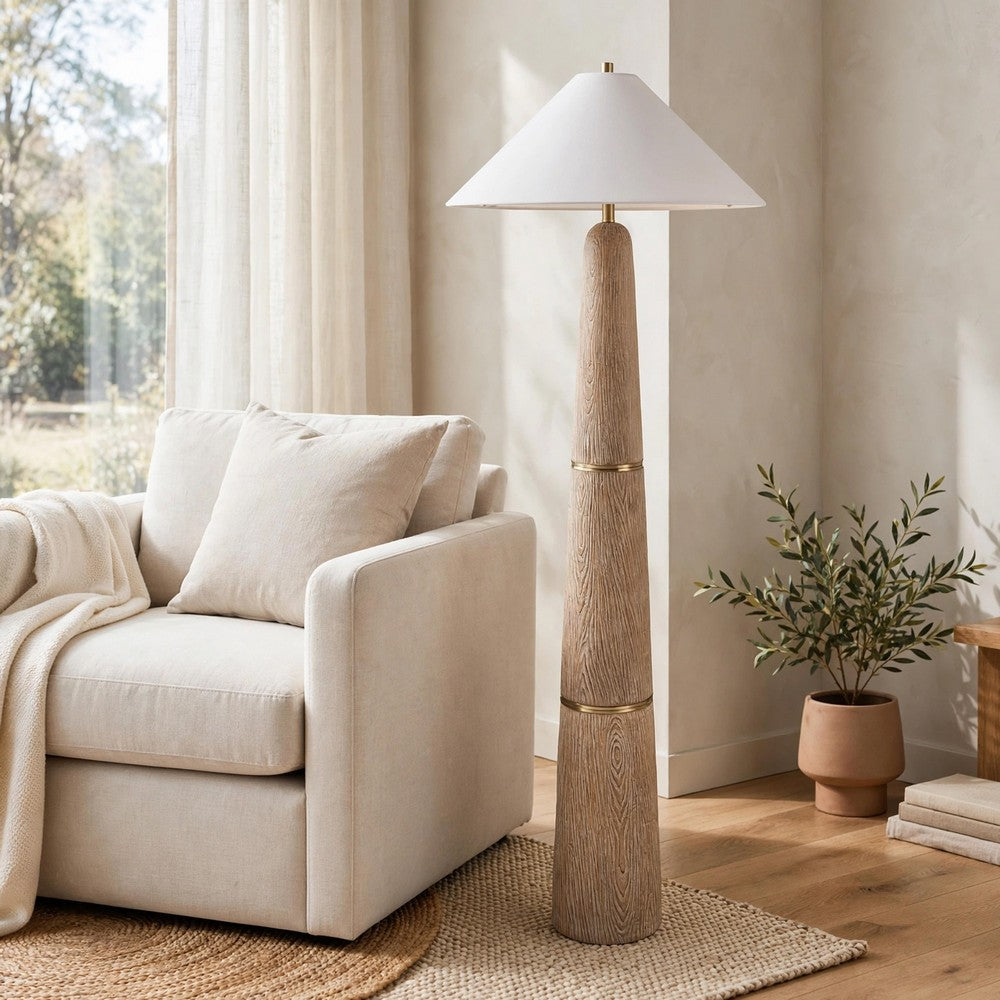 Parl Floor Lamp, Empire Shade, Conical Body, Brown Polyresin 68 Inch - BM355576