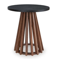 Kely Round Side End Table, Conical Slatted Base, Black and Brown 25 Inch - BM355577