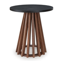 Kely Round Side End Table, Conical Slatted Base, Black and Brown 25 Inch - BM355577