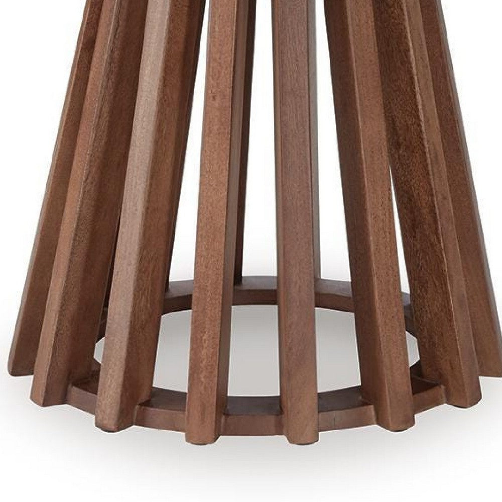 Kely Round Side End Table, Conical Slatted Base, Black and Brown 25 Inch - BM355577