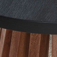 Kely Round Side End Table, Conical Slatted Base, Black and Brown 25 Inch - BM355577