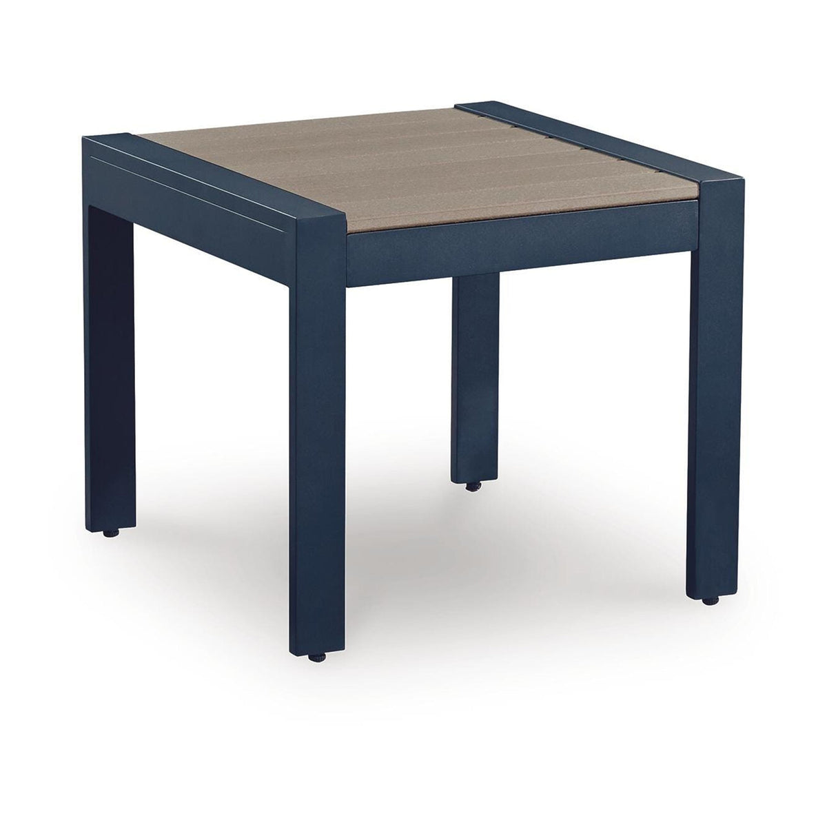 Eina Outdoor Square End Table, Wood-Look Brown HDPE, Blue Aluminum 24 Inch-BM355596